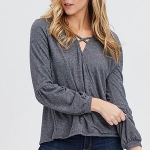 ❗️SALE❗️Charcoal Front-Crossed Top